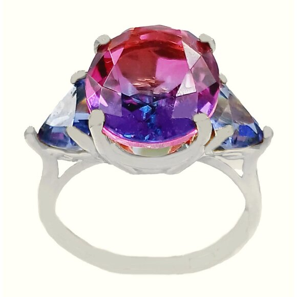Tourmaline 5.74 Cts & Tanzanite Ring 10k Solid White Gold